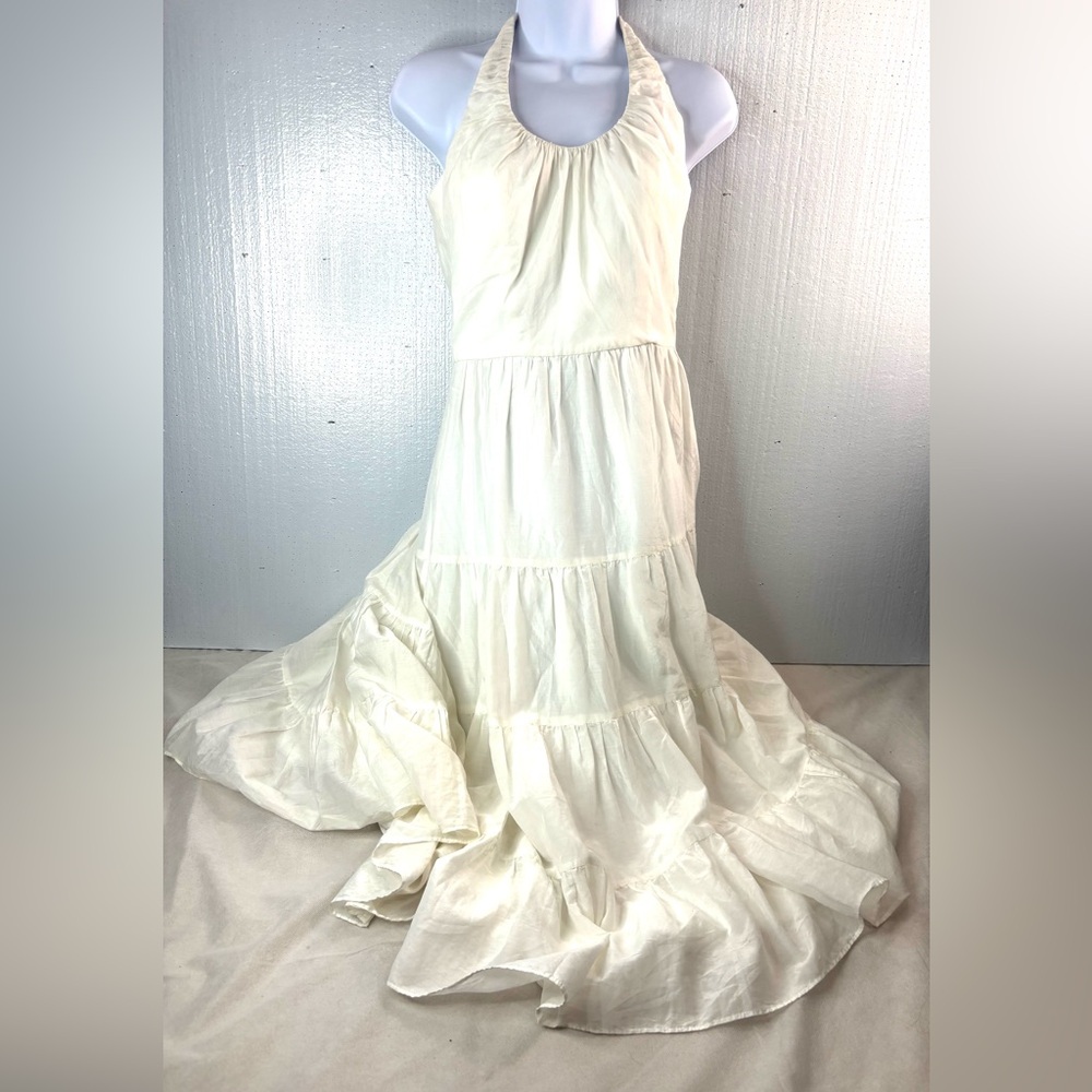 White House Black Market 2 Fairycore Silk Cotton Blend White Halter Midi Dress
